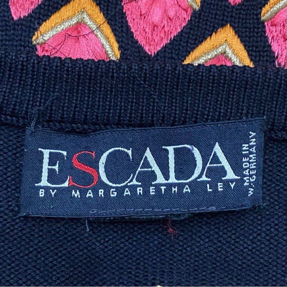 Vintage ESCADA Black Double Breasted Embroidered Back Cardigan Sweater Size 40 - Picture 11 of 16